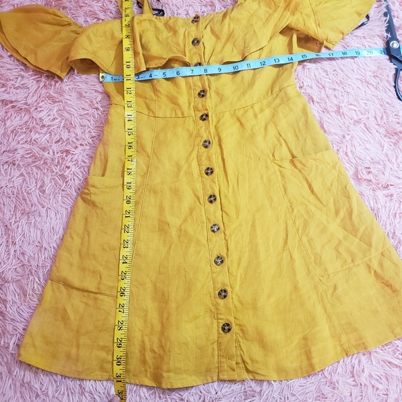 Forever 21 yellow mustard cold shoulder dress S - Picture 6 of 8